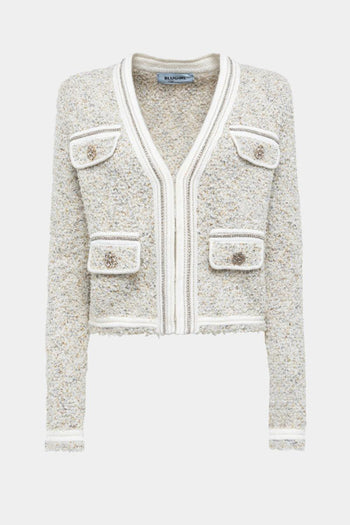 Cardigan in filato bouclè con strass - 5