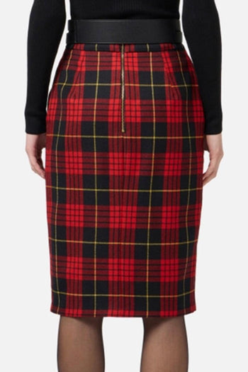 Gonna midi in lana tartan con cintura - 4