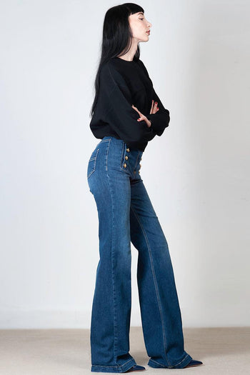 Jeans stretch con bottoniera laterale - 5