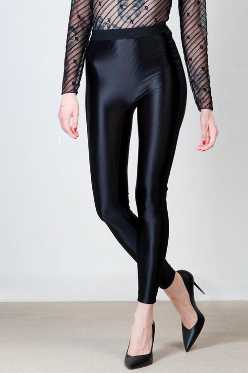 Leggings in lycra lucida con elastico logato