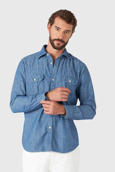 Camicia Amleto Patch Pockets Chambray Uomo