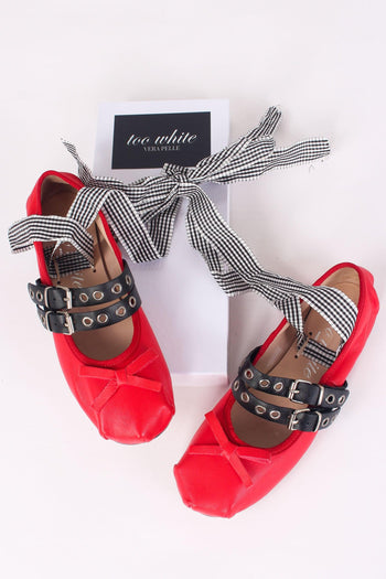 Ballerina Fibbia Borchie Vera Rosso/nero - 7