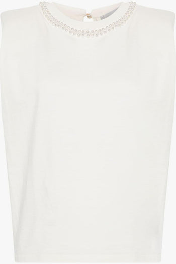 T-shirt Bianco Donna Strutturata Fili Perle - 5