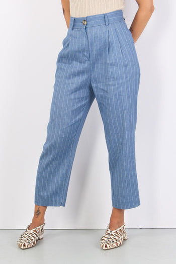 Pantalone Doppia Pence Gessato Denim - 3