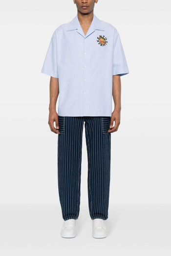 Camicia Blu Uomo Ricamo Logo Arancia - 5