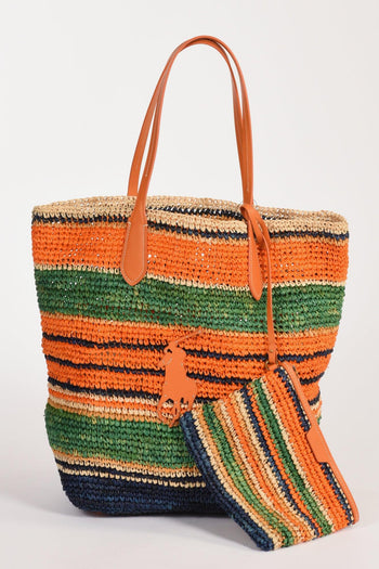 Borsa Raffia Arancio/multicolor Donna - 8