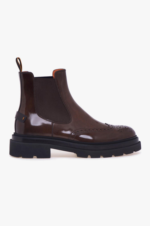 Chelsea boot stile inglese in pelle lucida effetto anticato