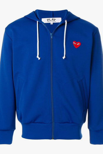 Comme Des Garçons Play Felpa Blu Cappuccio Micro Cuore Rosso - 5