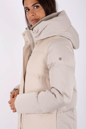 Parka Lungo Trapunt. Lana/raso Bianco Donna - 3