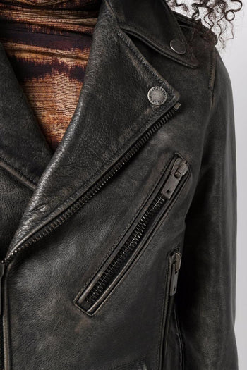 Giacca Chiodo in Pelle Nero stile biker - 4