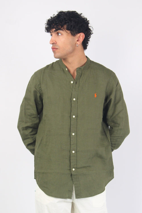 Camicia Lino Slim Fit Dark Sage