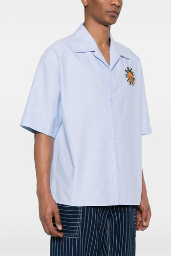 Camicia Blu Uomo Ricamo Logo Arancia - 3