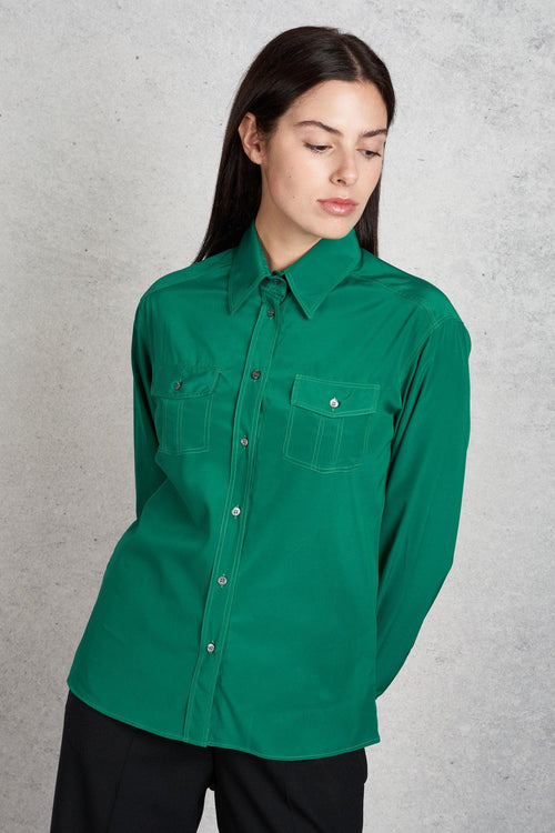 Camicia Seta Verde Donna - 2