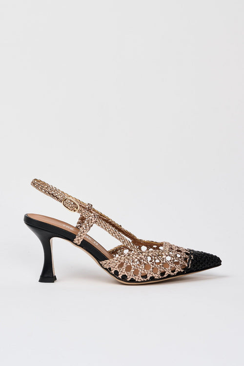 Slingback Nero+gold Donna