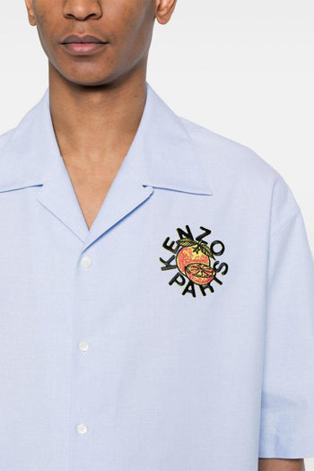 Camicia Blu Uomo Ricamo Logo Arancia - 4