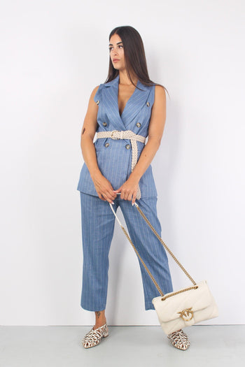 Pantalone Doppia Pence Gessato Denim - 6