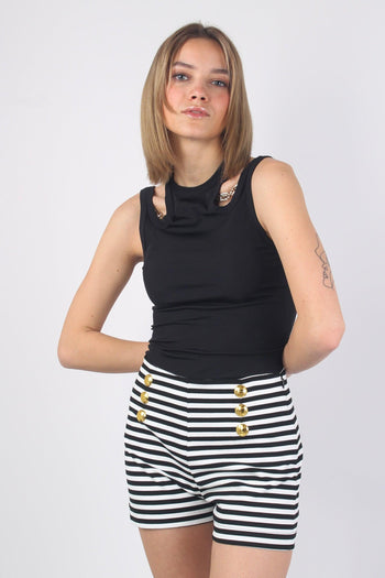 Short Rigato Bottoni Bianco - 8
