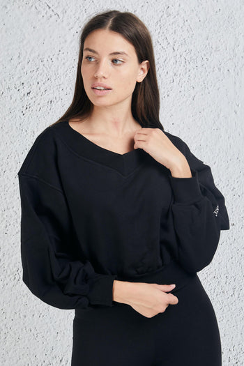 Felpa Cropped Nero Donna - 6