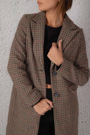 Moda Cappotto Check Taglio Uomo Marrone Donna - 5