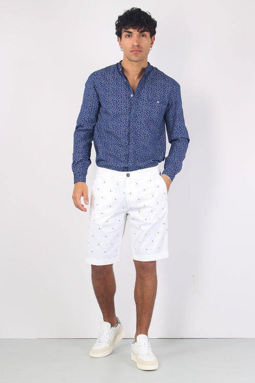 Bermuda Chino Micro Ricamo Bianco/blu