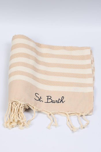 Saint Barth Telo Mare a Righe Bianco/Beige - 2