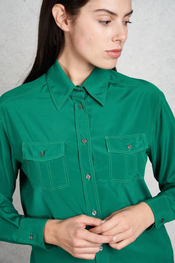 Camicia Seta Verde Donna - 6