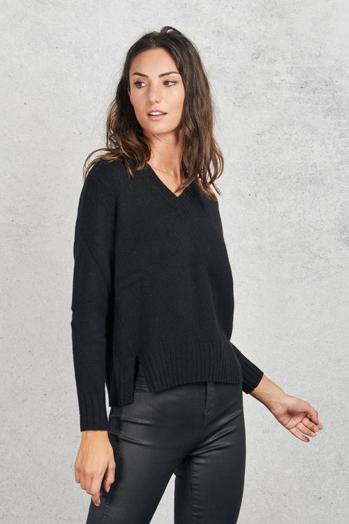 V Neck Sweater Nero Donna - 2