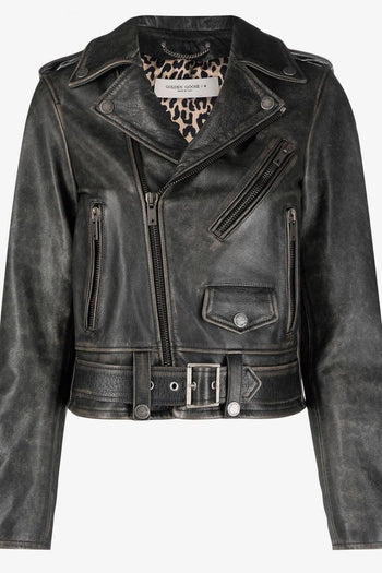 Giacca Chiodo in Pelle Nero stile biker - 5