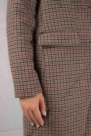 Moda Cappotto Check Taglio Uomo Marrone Donna - 6