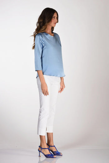 Tshirt Seta Azzurro Scuro Donna - 4