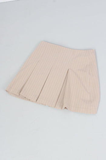 Minigonna Pieghe Gessata Beige - 9