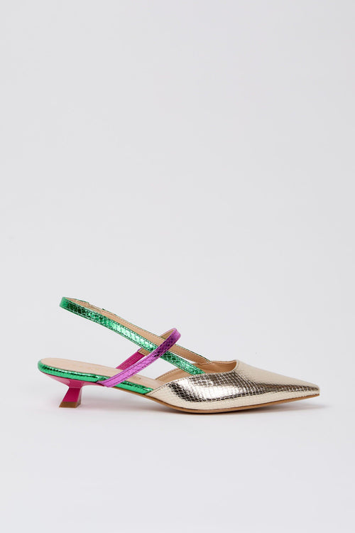 Slingback Platino+verde+fuxia Donna