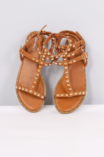Sandalo Basso Borchie Camel - 6