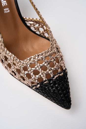 Slingback Nero+gold Donna - 5