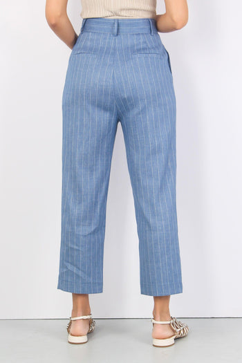 Pantalone Doppia Pence Gessato Denim - 5