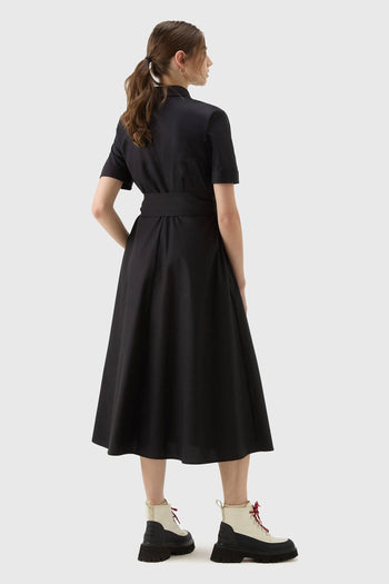 Abito Con Cintura In Popeline Nero Donna - 3