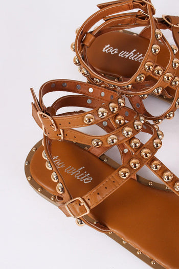 Sandalo Basso Borchie Camel - 5