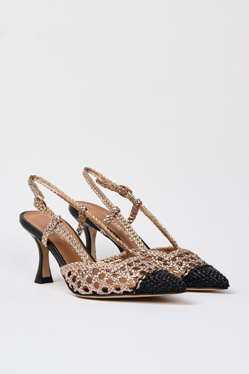 Slingback Nero+gold Donna - 3