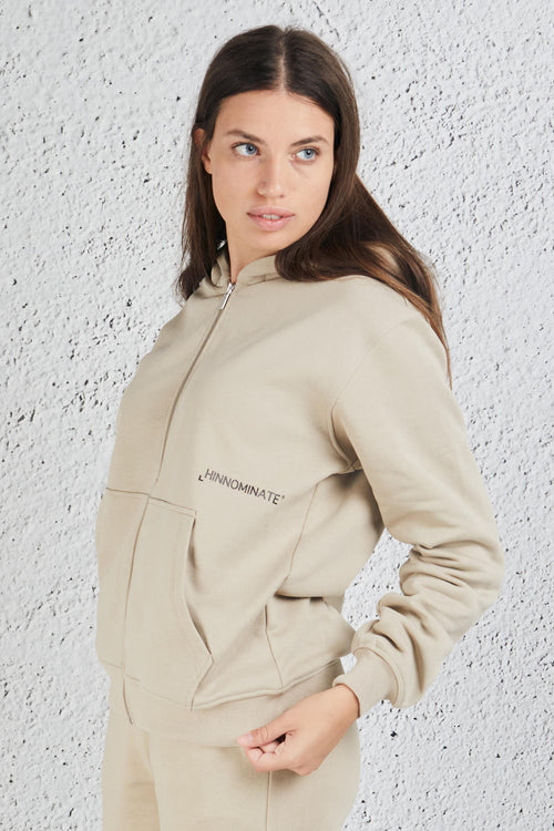 Felpa Con Zip Marrone Donna - 2