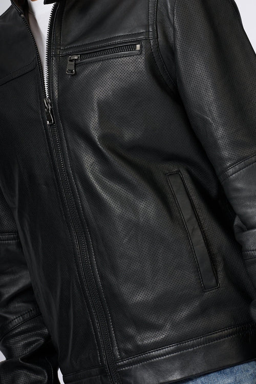 Biker in Pelle Nero Uomo - 2