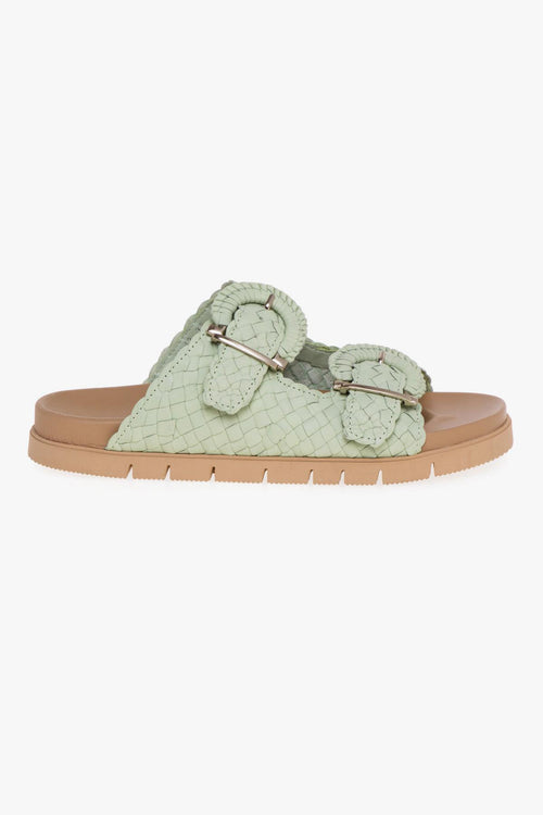 Ciabatta in pelle intrecciata con doppia fascia