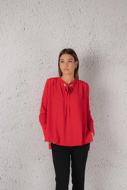 Camicia Con Fiocco Rosso Donna - 2