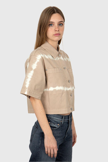 Overshirt Tye-Dye in Twill di Cotone Elasticizzato Beige - 5