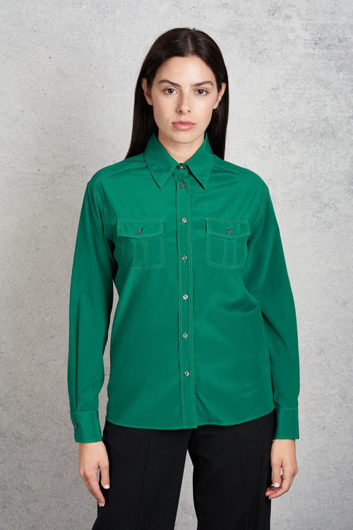 Camicia Seta Verde Donna - 1