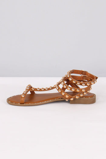 Sandalo Basso Borchie Camel - 4