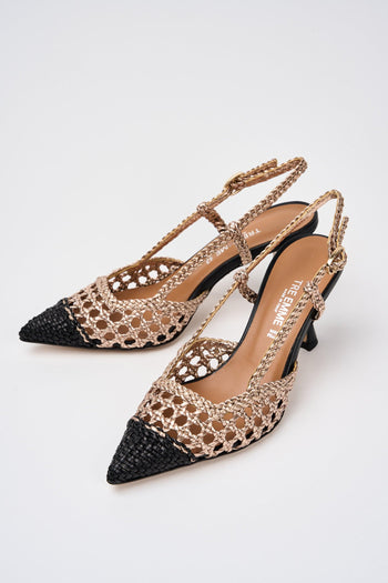 Slingback Nero+gold Donna - 2