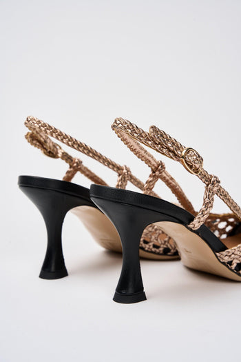 Slingback Nero+gold Donna - 7