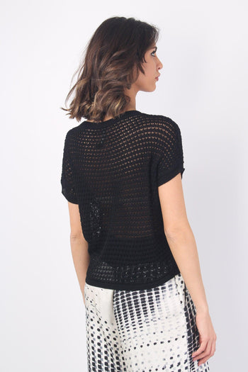 Maglia Cropped Traforata Nero - 5