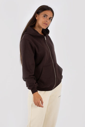 Felpa Cappuccio /zip Basica Marrone Donna - 3