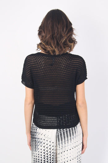 Maglia Cropped Traforata Nero - 3
